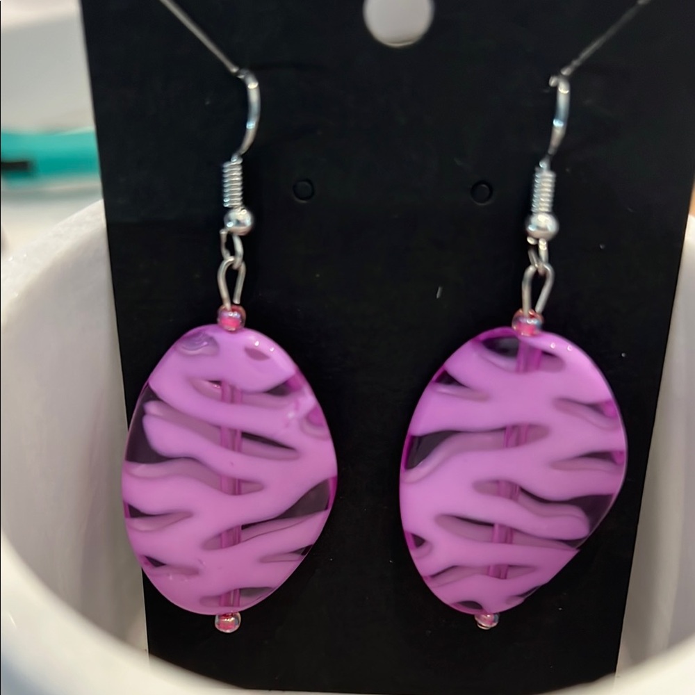 Pink Oval Dangle Earrings